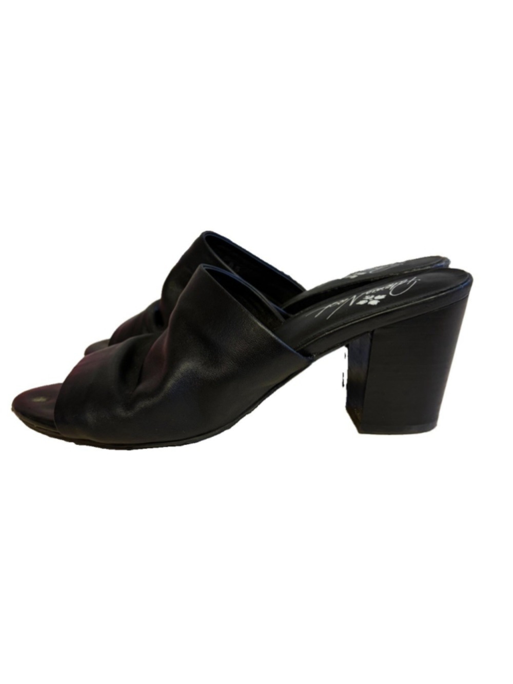 Patricia Nash Black Leather Ruched Mule Sandals Block Heel Open Toe Y2K Size 8.5